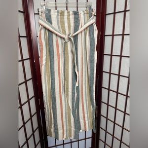 Tie-Waist Pull-On Crop Pants in Stripe